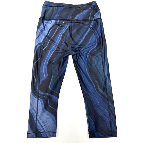 Athleta Crop Leggings XS Accelerate Geode Blue Black Purple Marble Stretch 15" - Picture 2 of 10